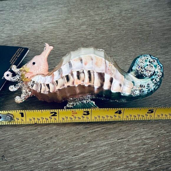 Robert Stanley Glass Seahorse Pearl Jeweled Christmas Holiday Ornament - Picture 2 of 3